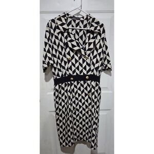 Louis Feraud Vintage Black & White Geometric Diamond Dress W/gold Women Size 14